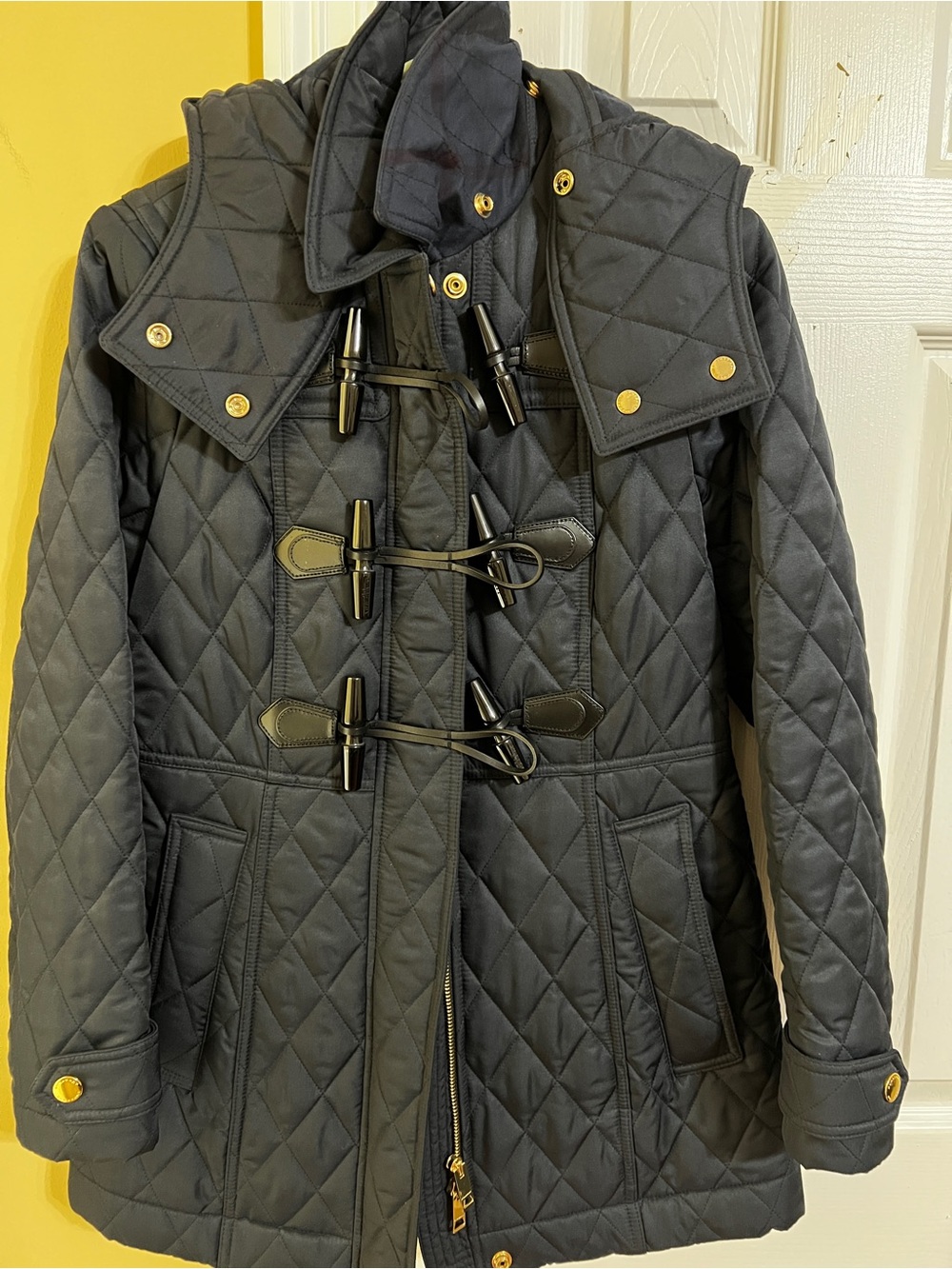 Burberry Black Quilted Toggle Pea Coat